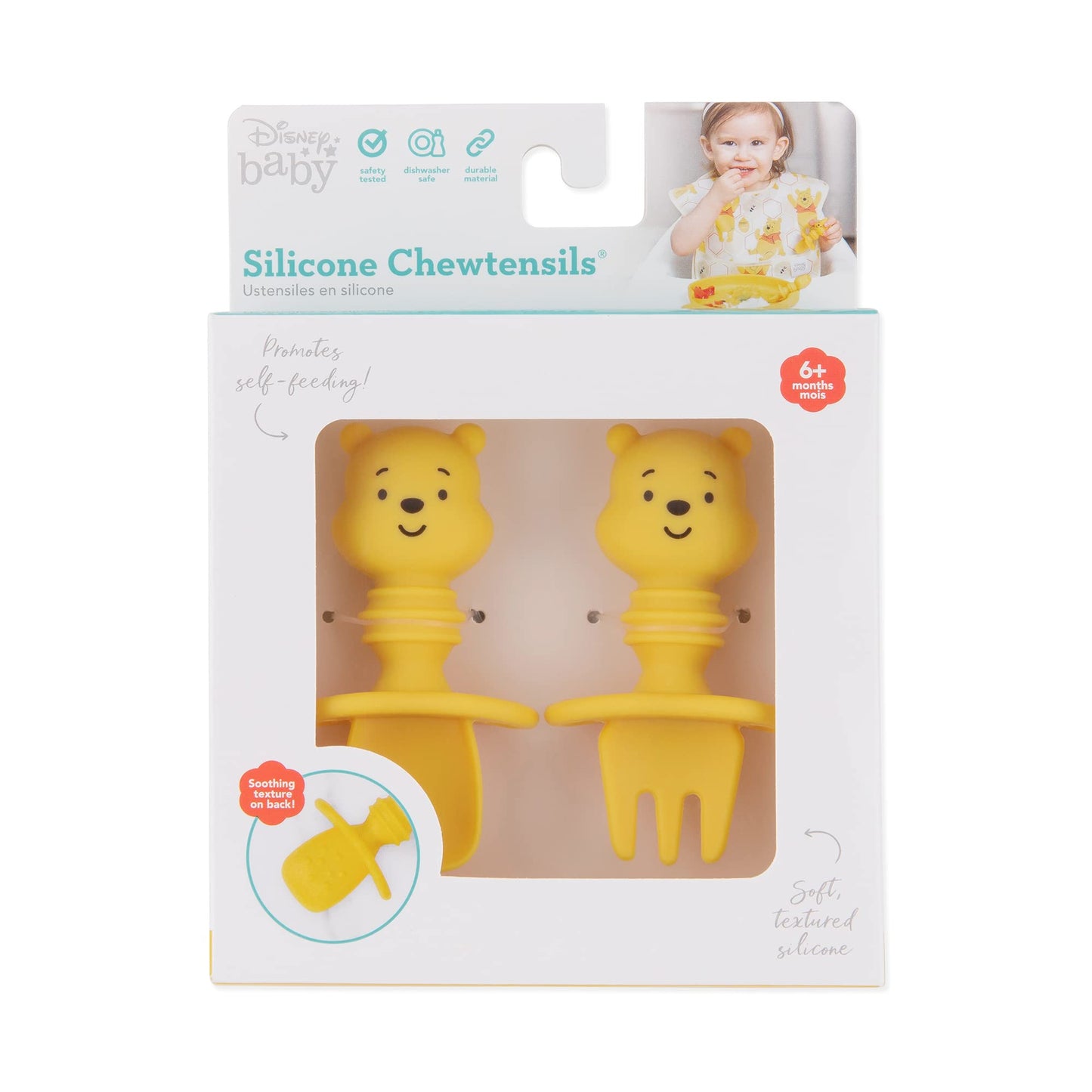 Bumkins Disney Baby Utensils Set, Chewtensils Silicone Spoons for Dipping, Self-Feeding, Baby Led Weaning, Trainer Learning, First Stage Eating, Soft Fork and Spoon, Babies 6 Months, Minnie Mouse