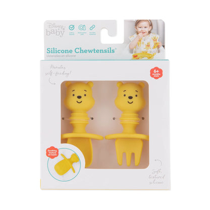Bumkins Disney Baby Utensils Set, Chewtensils Silicone Spoons for Dipping, Self-Feeding, Baby Led Weaning, Trainer Learning, First Stage Eating, Soft Fork and Spoon, Babies 6 Months, Minnie Mouse