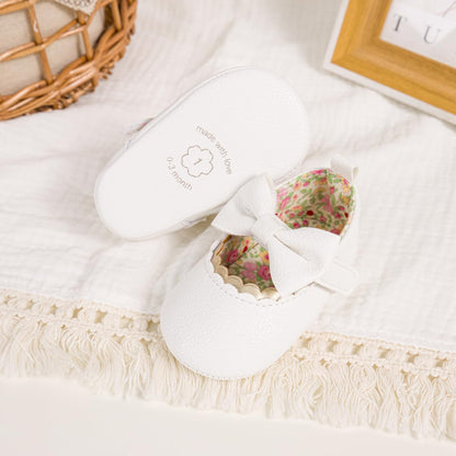 Meckior Newborn Baby Girls Dress Shoes Infant Bowknot Soft Sole Mary Jane Moccasins Baptism Christening Crib Shoes Wedding Princess Flats
