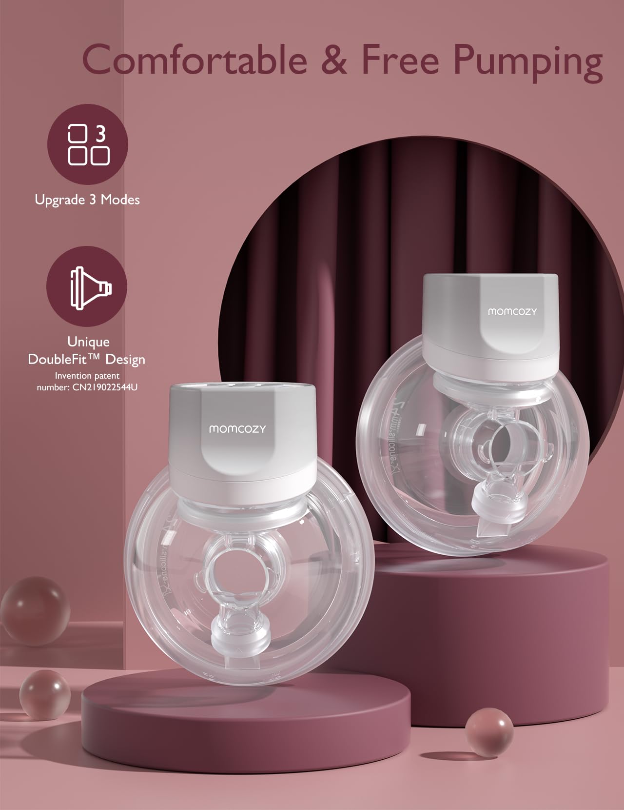 Momcozy Hands-Free Breast Pump S12 Pro, Wearable & Portable Pump with Soft DoubleFit Flange, 3 Modes | 9 Levels Double Electric Pump, Smart Display, 24mm, 2 Pack, Cozy White