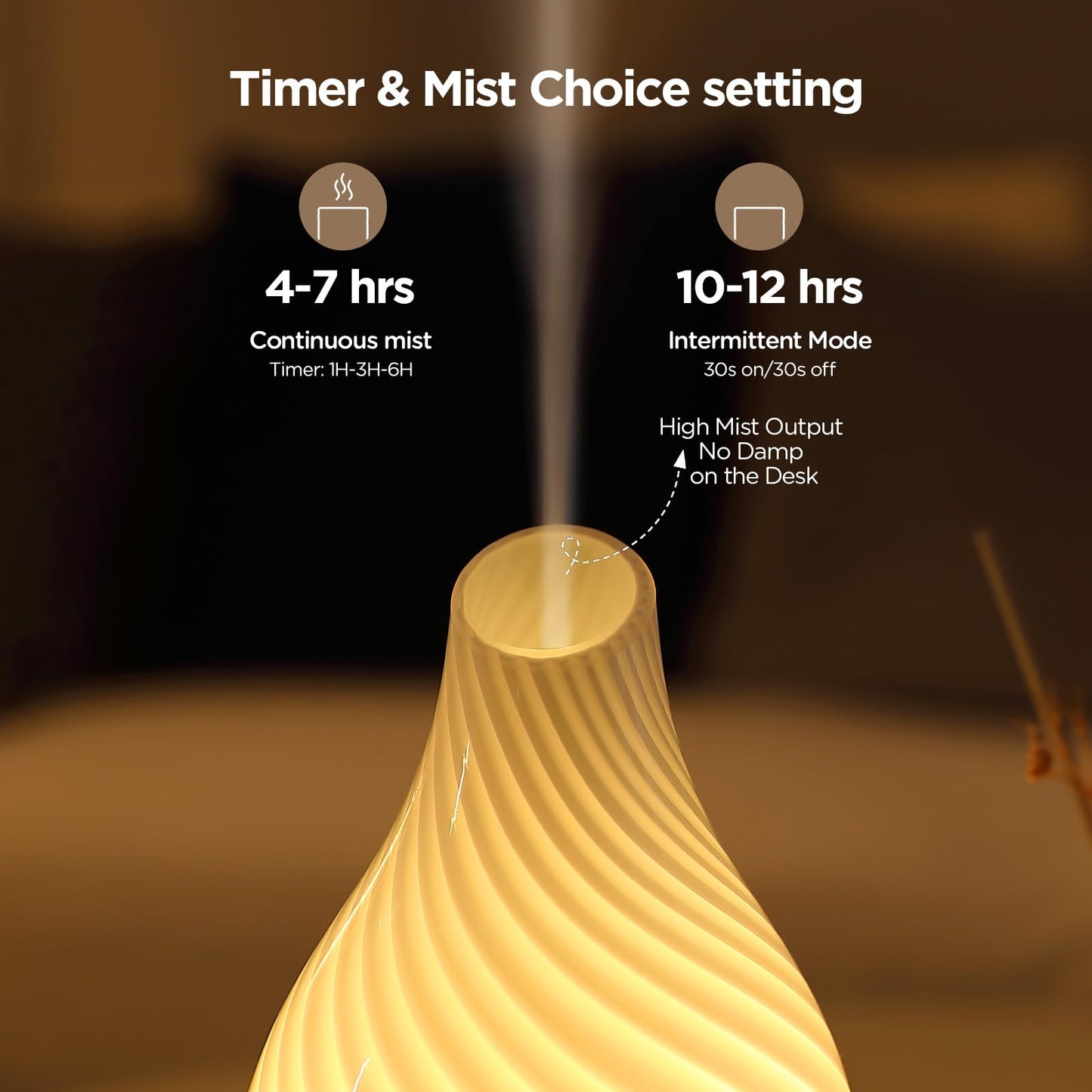 Essential Oil Diffuser Hand Blown Glass Aromatherapy Diffuser - Ultrasonic Cool Mist Scent Aroma Diffuser, Whisper Quiet with Auto Shut-Off, Timer Setting &7 Colors Night Light for Home