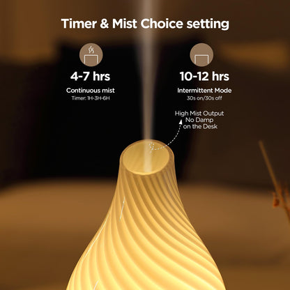 Essential Oil Diffuser Hand Blown Glass Aromatherapy Diffuser - Ultrasonic Cool Mist Scent Aroma Diffuser, Whisper Quiet with Auto Shut-Off, Timer Setting &7 Colors Night Light for Home