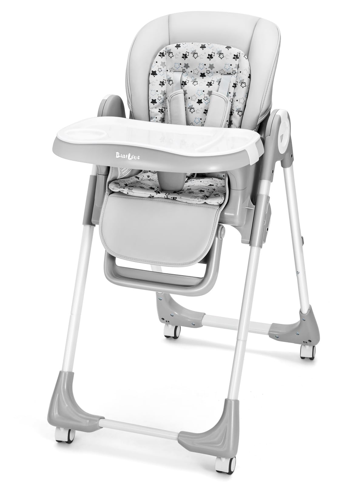 Convertible High Chairs for Babies and Toddlers, Foldable High Chair with Adjustable Backrest, Footrest and Tray, Baby Dinning High Chair with Lockable Wheels, Star Pink