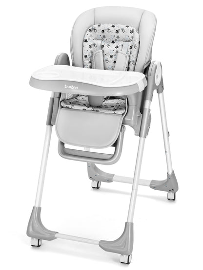 Convertible High Chairs for Babies and Toddlers, Foldable High Chair with Adjustable Backrest, Footrest and Tray, Baby Dinning High Chair with Lockable Wheels, Star Pink