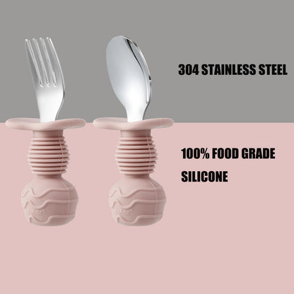 PandaEar 6 Pack Stainless Steel Toddler Spoons and Fork Feeding Set - Anti-Choke First Self Feeding Utensils for Kids Baby Girls Led Weaning Ages 18 Months+ (Pink/Beige)