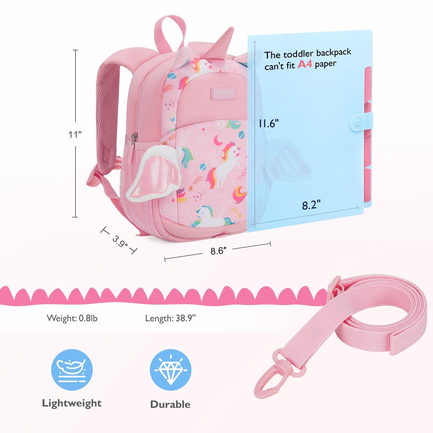 mommore Toddler Backpack for Boys 2-4, 3D Cartoon Mini Kids Travel Bag, Small Baby Backpack with Toddler Leash, Chest Buckle, Water-Resistant Pre-K Schoolbag, Dinosaur