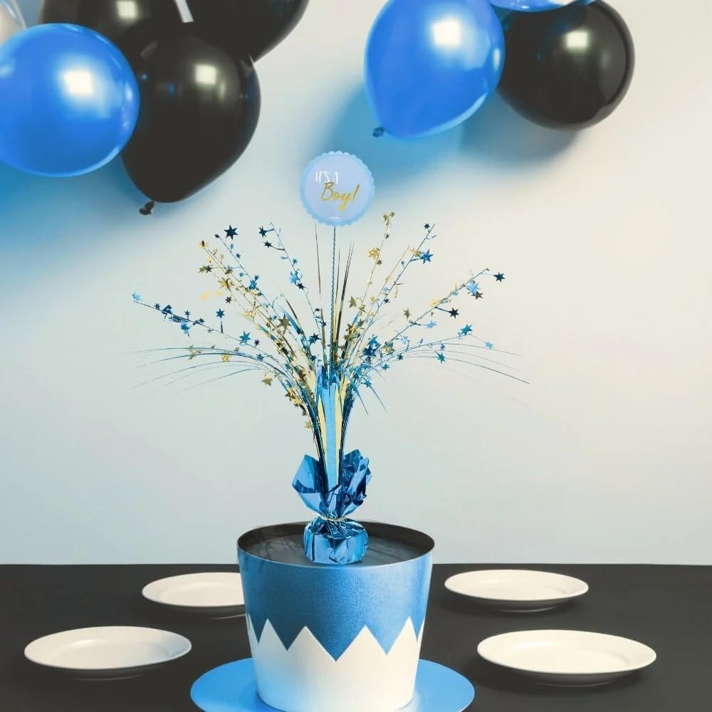 Dazzling Foil Spray Centerpiece, 18" (1 Count) - Elegant Table Decor, Perfect for Baby Shower Celebrations, "It's a Boy", Gold & Blue