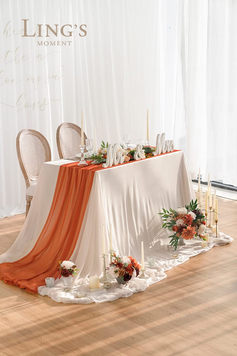 Ling's Moment Sheer Chiffon Table Cloth & Runner Set for 3x4ft Rectangle Table Decor in Dusty Rose & Blush for Wedding Reception and Parties
