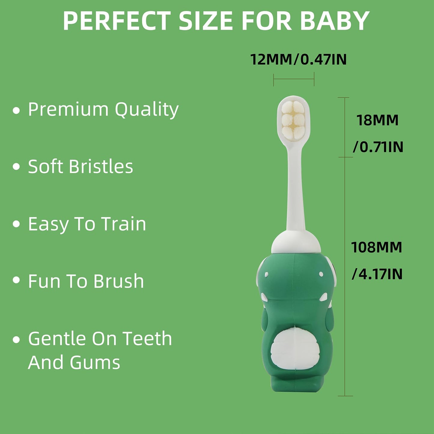 Neverfade Dinosaur Kids Toothbrush - Extra Soft Wide Head Toothbrush Tor Baby, 0.08mm Soft Filament Toddler Toothbrush for Kids 2-4,Make Brushing Fun and Protect Kids Delicate(Green)