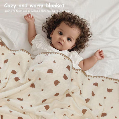 Baby Soft Muslin Thick Blanket Cotton and Dotted Backing Double Layer Receiving Blanket 40"x40" Bunny