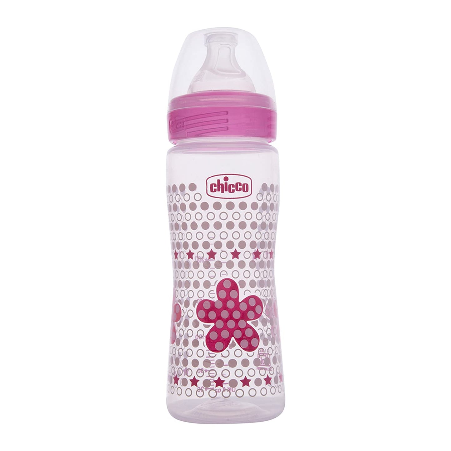 Chicco Well-Being 330 ml Feeding Bottle, Advanced Anti-Colic System, BPA Free, Hygienic Silicone Teat (Pink)