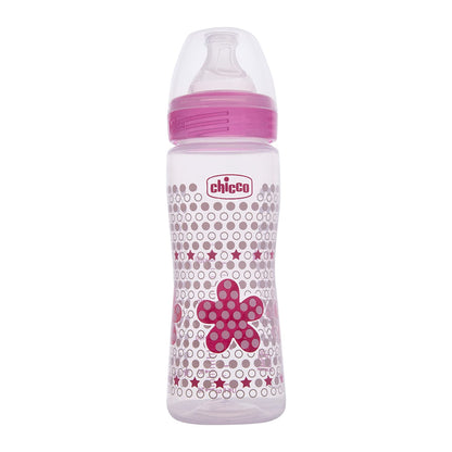 Chicco Well-Being 330 ml Feeding Bottle, Advanced Anti-Colic System, BPA Free, Hygienic Silicone Teat (Pink)