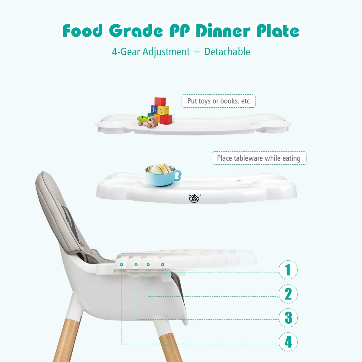 BABY JOY 6 in 1 High Chair, Convertible High Chairs for Babies and Toddlers/Booster Seat/Table and Chair Set, Infant Wooden Highchair w/ 5-Point Harness, 4-Position Removable Tray & PU Cushion, Coffee