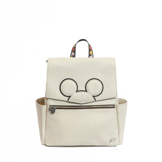 Freshly Picked Classic Mini II Diaper Bag Backpack, Wipeable Vegan Leather Disney, 8 Pockets (Mickey Mania)