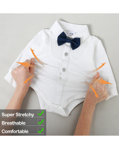 YUEMION Baby Boy Clothes Wedding Outfit Suits, 0-18 Months Infant Boy Gentleman Set, Dress Shirt+Vest+Suspender Pants+Bowtie
