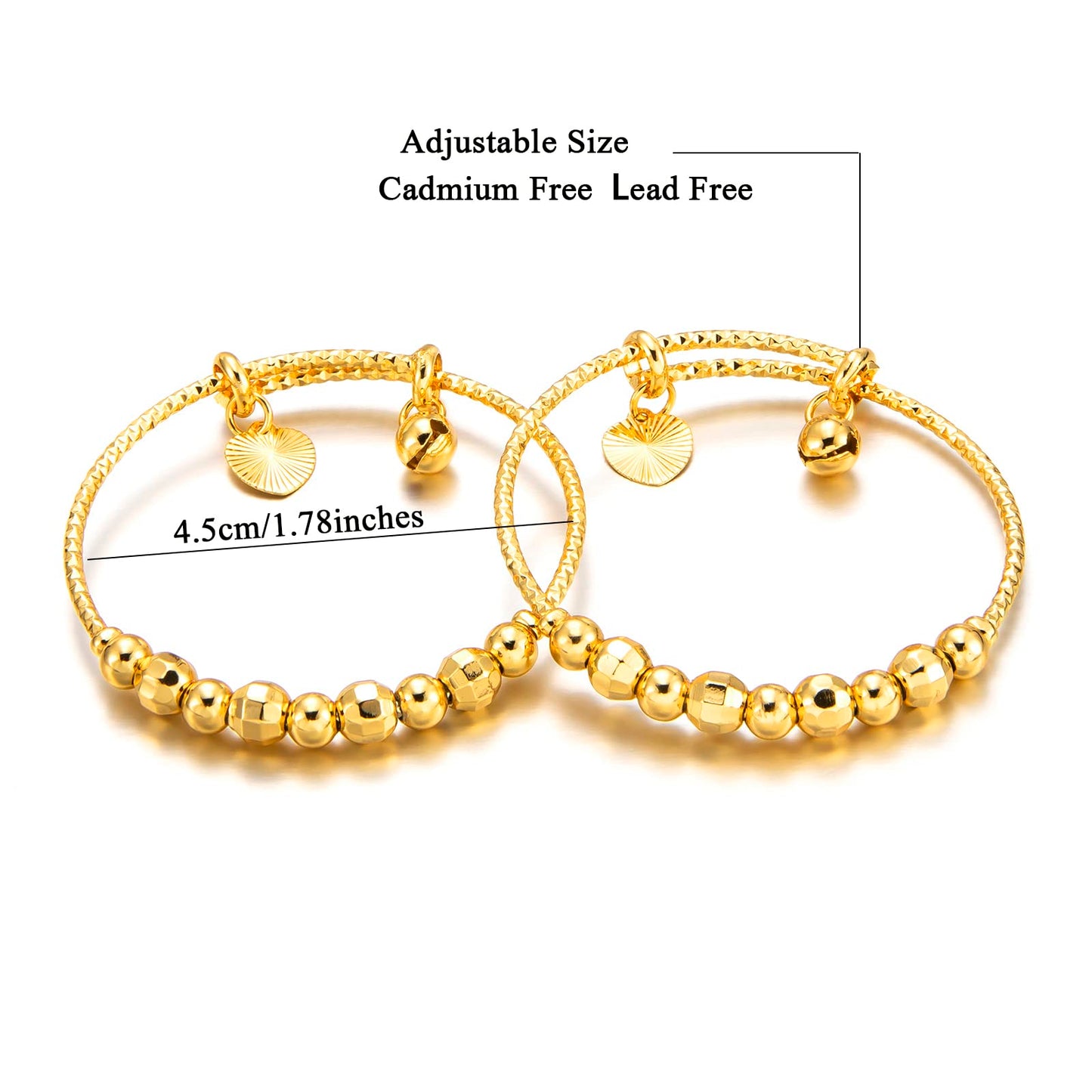 Ethlyn 2pcs/lot Baby Bangles For infant Boys Girls Gold Plated Beads Bells Toddlers Bangles Bracelets