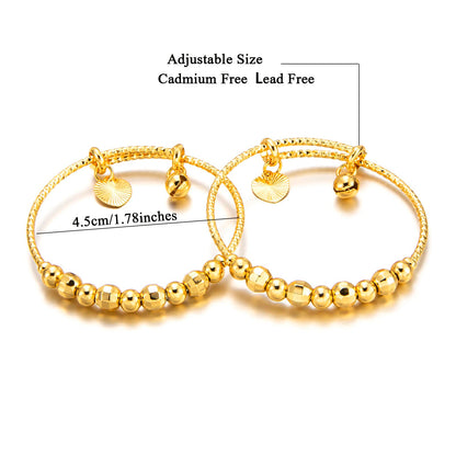Ethlyn 2pcs/lot Baby Bangles For infant Boys Girls Gold Plated Beads Bells Toddlers Bangles Bracelets