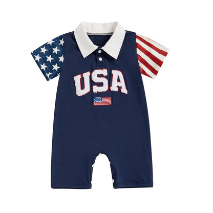 Baby Boy Rompers Half Button-up Jumpsuit Short Sleeve Bodysuit Summer Clothes