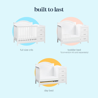 DaVinci Charlie 4-in-1 Convertible Mini Crib and Changer Combo in White, Greenguard Gold Certified