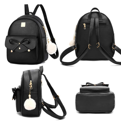 I IHAYNER Girls Bowknot 3-Pieces Fahsion Leather Backpack Backpack Purse for Women Rucksack for Ladies Shoulder Bag
