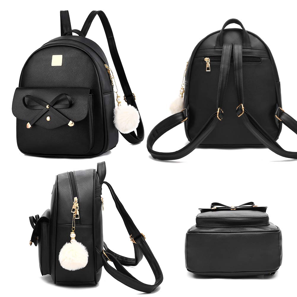 I IHAYNER Girls Bowknot 3-Pieces Fahsion Leather Backpack Backpack Purse for Women Rucksack for Ladies Shoulder Bag
