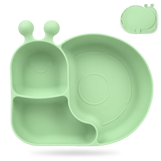 Silicone Baby Plate with Super Suction – Snail Shape 3 Compartment Toddler Food Plate Self Feeding Unbreakable Eating Supplies for Boys and Girls (Pink) (Green)