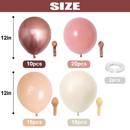 Retro Blush Pink Balloons, 60 Packs 12 Inch Dusty Pink Metallic Chrome Rose Gold White Sand Nude Balloons for Bridal Baby Shower Girls Boho Birthday Wedding Decorations Supplies