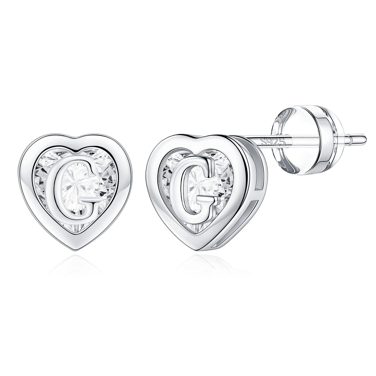 IEFWELL Heart Stud Earrings for Girls Women, S925 Sterling Silver Studs Hypoallergenic Earrings CZ Heart Earrings Initial Earrings for Teen Girls Kids Jewelry for Girls Gifts