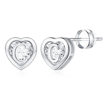 IEFWELL Heart Stud Earrings for Girls Women, S925 Sterling Silver Studs Hypoallergenic Earrings CZ Heart Earrings Initial Earrings for Teen Girls Kids Jewelry for Girls Gifts