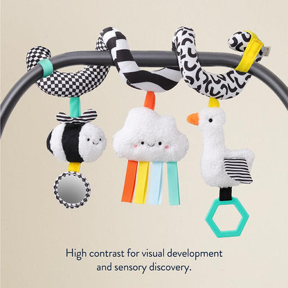 Itzy Ritzy Spiral Car Seat & Stroller Activity Toy - Stroller & Car Seat Toys for Ages 0 Months and Up - Hanging Toys Include Dangling Ring, Mirror and Textured Ribbons (Pastel Rainbow)