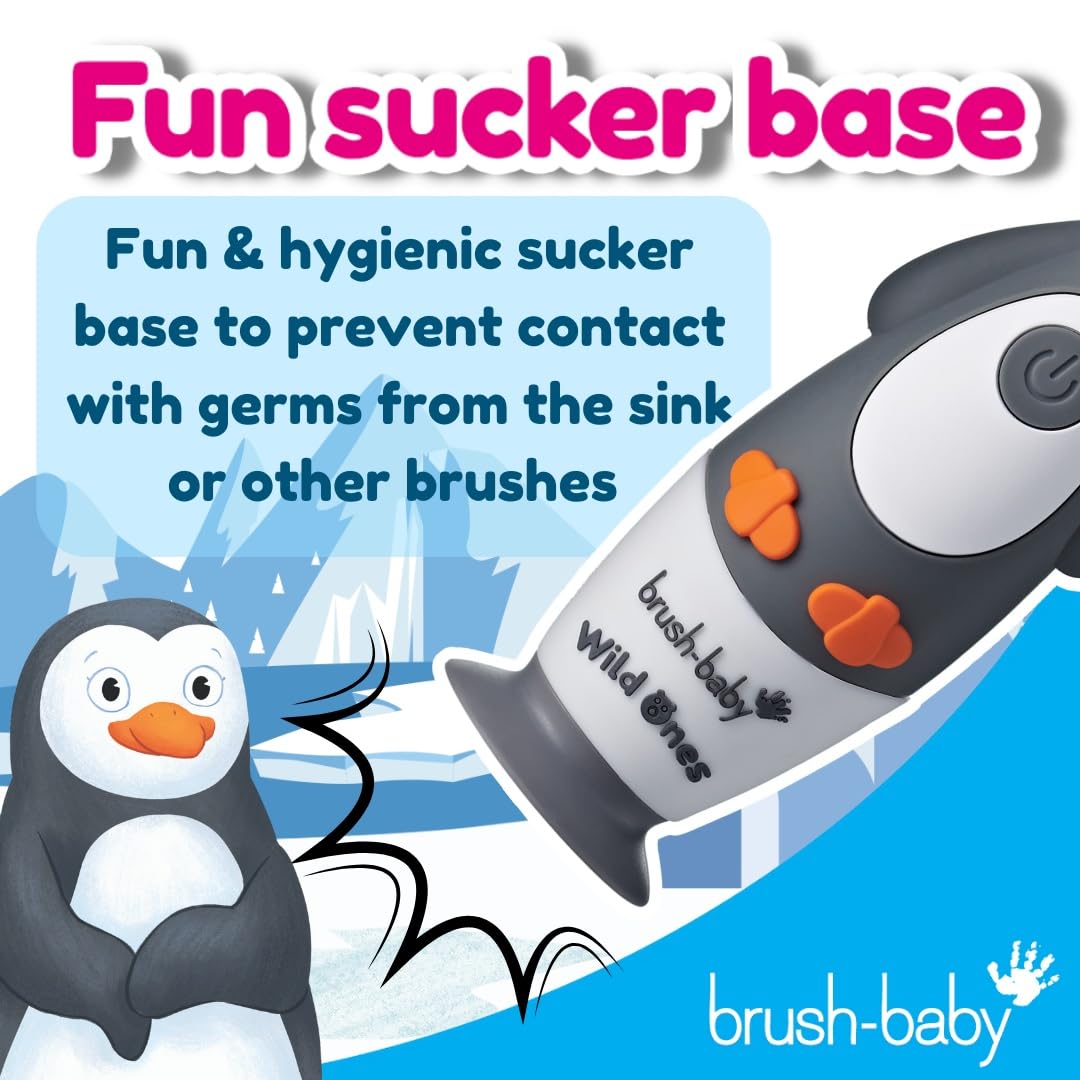 brush-baby WildOnes™ Rechargeable Kids Electric Toothbrush – Toby Tiger | Flashing Lights, 2-Min Timer, Waterproof, 3 Brush Heads | Toddler & Child Toothbrush Ages 0-10 | Soft Bristles