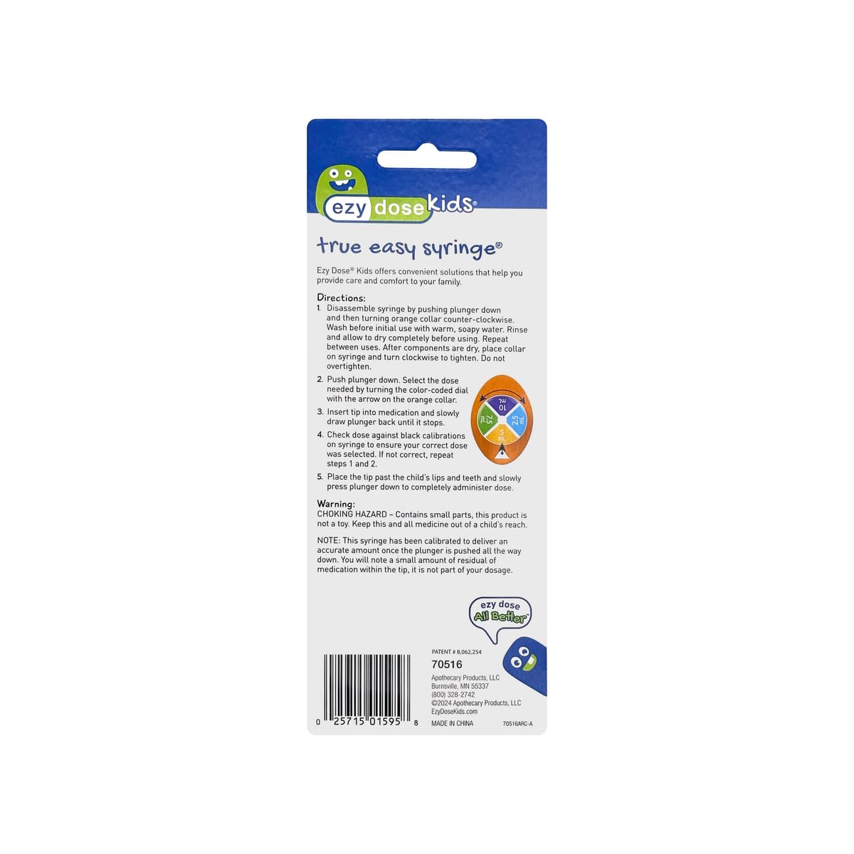 EZY DOSE Kids Baby Oral Syringe & Dispenser, True Easy Design for Liquid Medicine, Easy to Control, 10 mL/2 TSP Color Coded, BPA Free