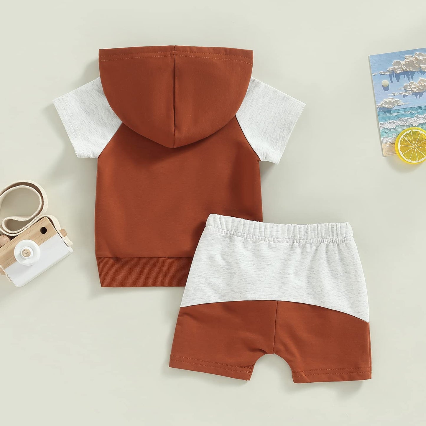 Toddler Baby Boy Summer Outfit Short Sleeve Hooded Stripes Top Casual Shorts Set Infant Newborn Clothes 6 12 18 24 Month