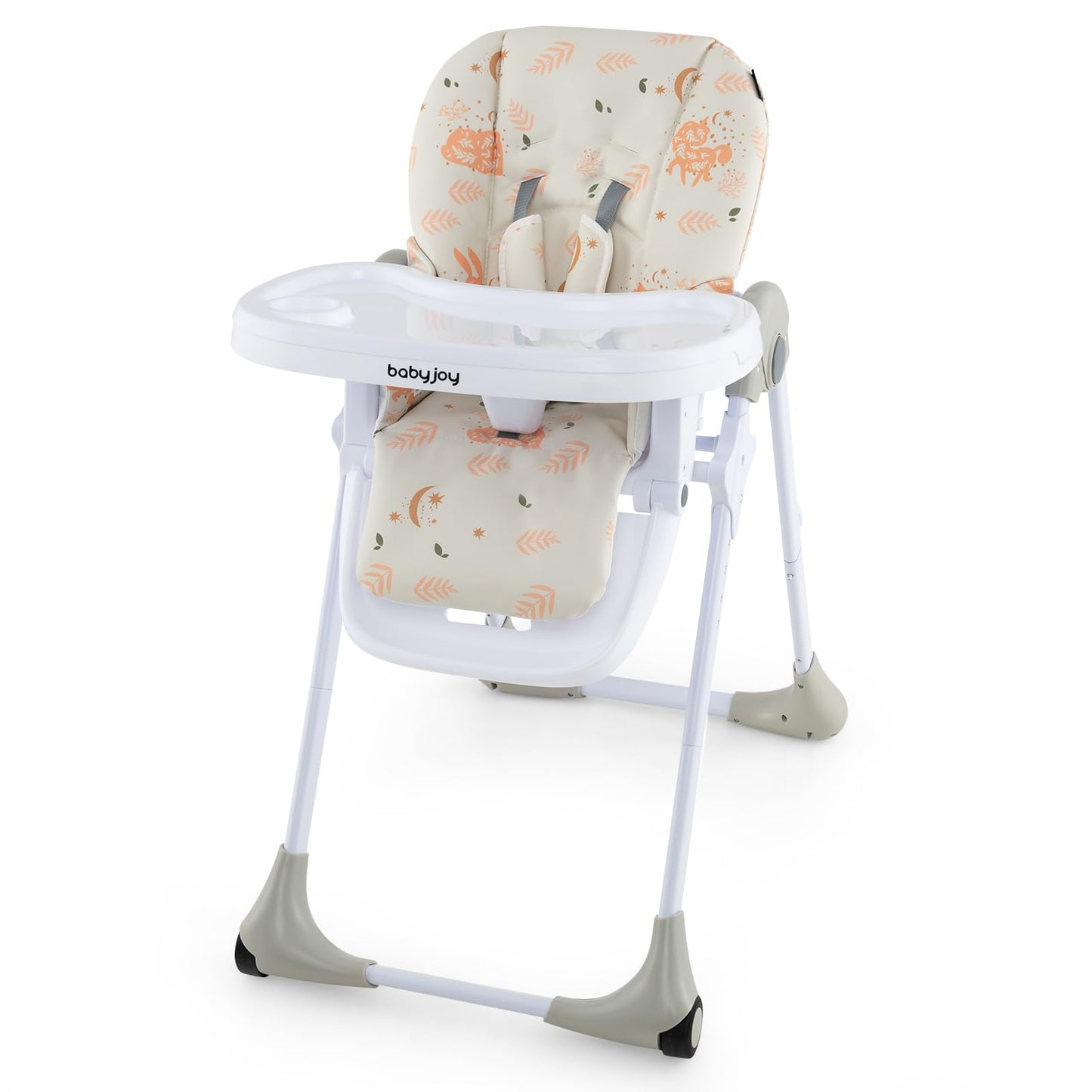 BABY JOY Convertible High Chair for Babies & Toddlers, Height Adjustable, Grow & Go High Chair w/Recline & Footrest, Removable Double Tray, Portable Baby Dinning Chair with Wheels (Beige)