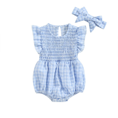 Newborn Baby Girl Bodysuit Sleeveless Halter Frill Romper One-piece Jumpsuit with Headband Summer Clothes Set