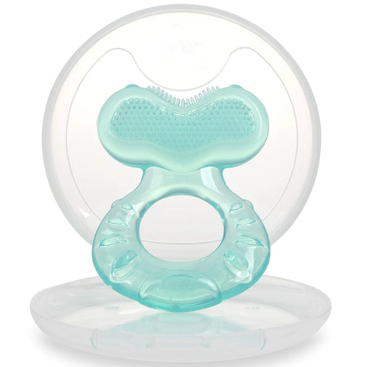Nuby Silicone Teethe-eez Teether with Bristles, Includes Hygienic Case, Blue