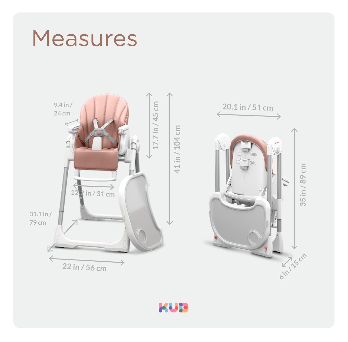 KÜB 3-in-1 Foldable Baby High Chair (Blue) | Multifunctional Infant HighChair for Babies & Toddlers | Removable Seat & Tray for Easy Clean | 7 Height & 4 Recline Adjustable | 2 Locking Wheels | Safe