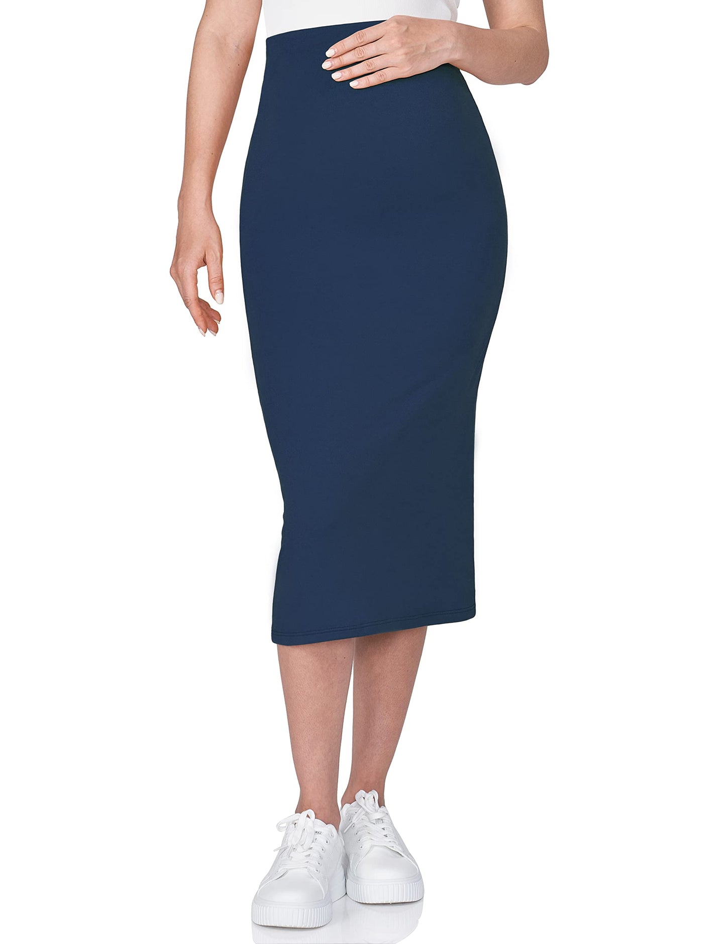 POSHDIVAH Women's Maternity Skirt Over The Belly Midi High Waisted Solid Stretchy Pregnancy Pencil Skirt