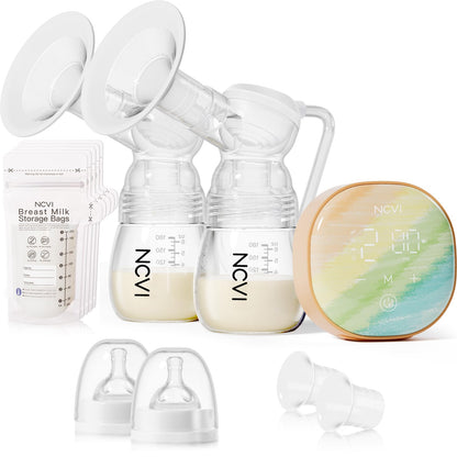 NCVI Double Electric Breast Pump XB-8122-2 with 4 Modes 9 Levels, Breastfeeding Pump with 21/24mm Flanges, Rechargeable Milk Pump Ultra-Quiet for Home & Travel, LED Touchscreen