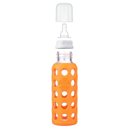 Lifefactory 9-Ounce BPA-Free Glass Baby Bottle with Protective Silicone Sleeve and Stage 2 Nipple, Papaya