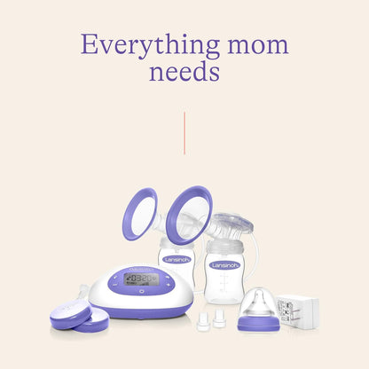 Lansinoh Signature Pro Double Electric Breast Pump, Portable Breast Pump, 3 Power Options, LCD Display, Includes Breast Pump Bag, 25mm Breast Pump Flanges and 2 Lansinoh Baby Bottles (pack of 1)