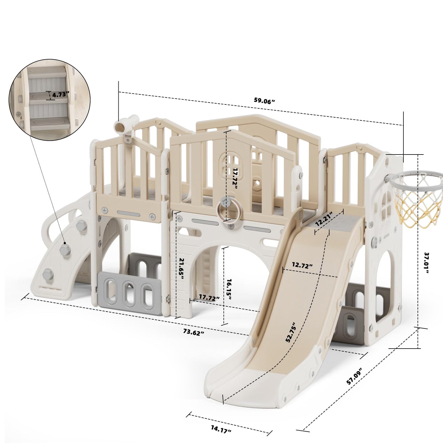 KORIMEFA 8 in 1 Toddler Slide Set, Kids Slide for Toddlers Age 1-3, Toddler Climber PlaySet with Basketball Hoop and Ball, Outdoor Indoor Kids Playground for Toddlers 1-3, Beige