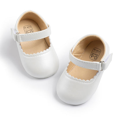 Baby Girl Mary Jane Flats Dress Shoes - Infant Newborn Shoes Anti-Slip Soft PU Leather Party School Wedding Princess Baby Girl Shoes 0-18M