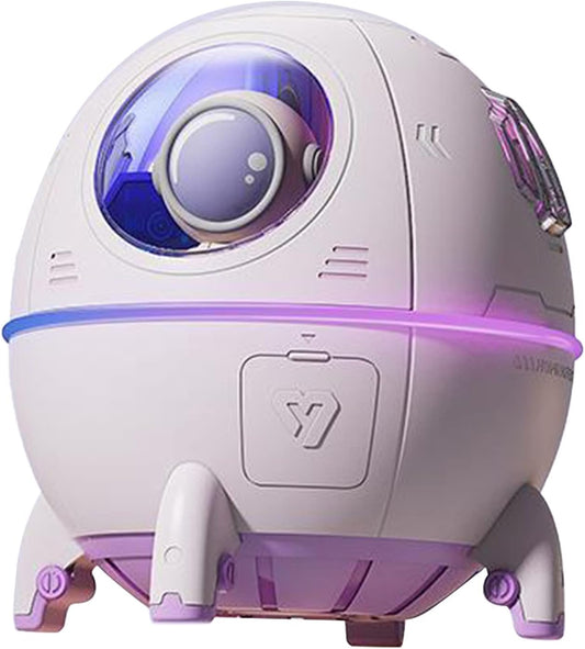 Space Capsule Humidifier, Transparent PC Silicone Mini Cute Humidifiers Portable Household Ambient Light Humidifier for Home Car Bedroom Office and Travel, DC5V/1A (White)