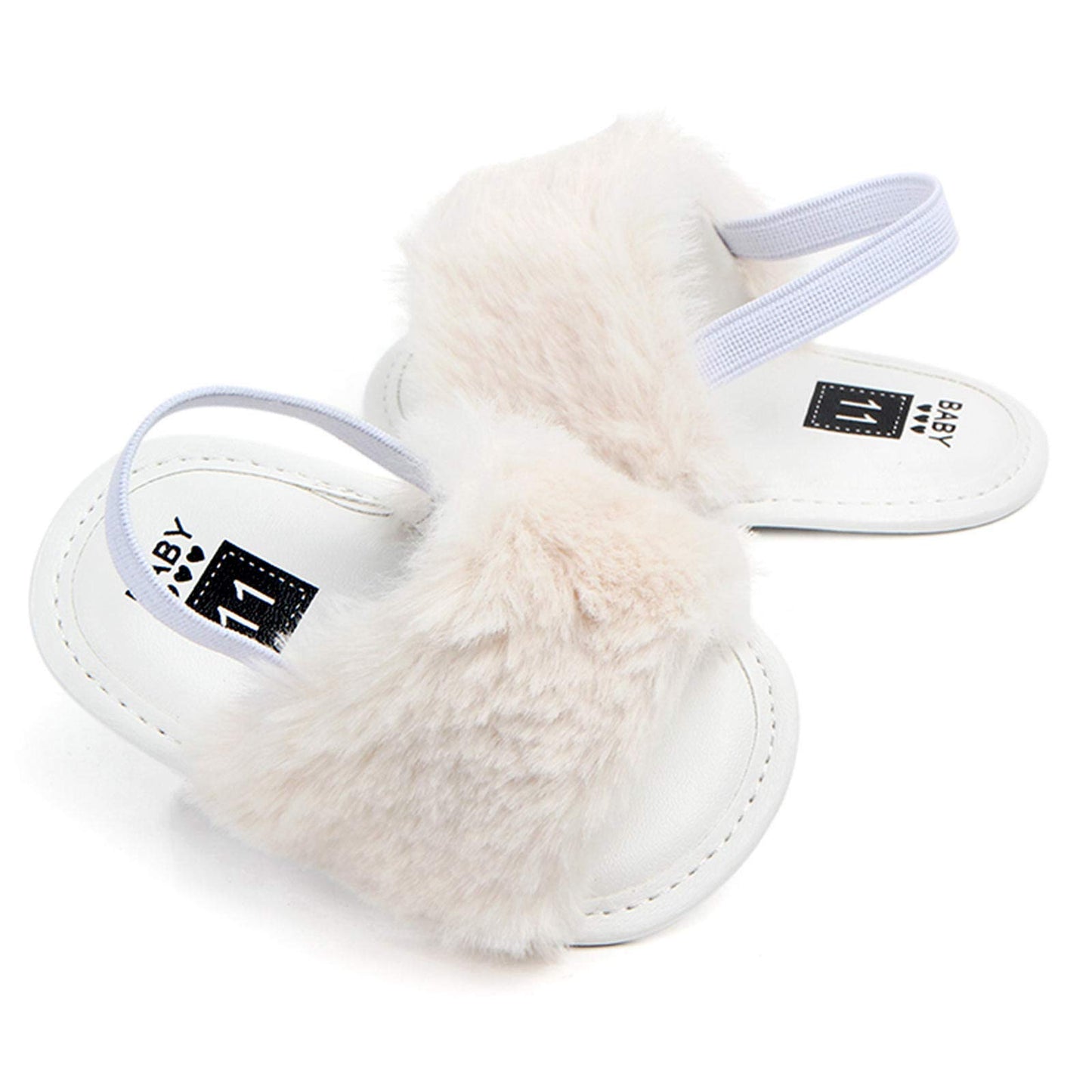 2 Pack Infant Baby Girls Sandals Elastic Back Strap Flats Slippers Soft Toddles Princess Shoes Faux Fur Slides Shoes First Walker House Shoes