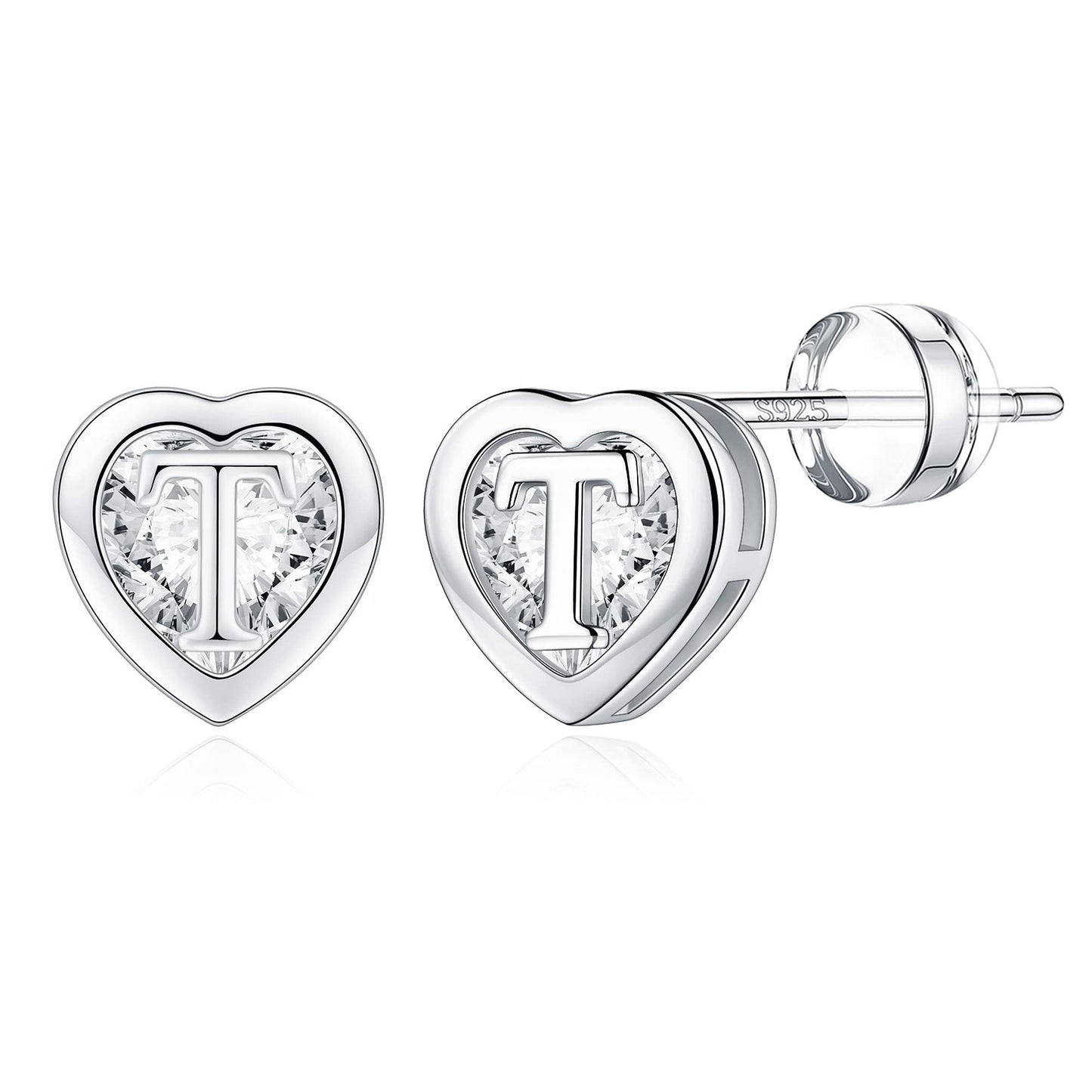 IEFWELL Heart Stud Earrings for Girls Women, S925 Sterling Silver Studs Hypoallergenic Earrings CZ Heart Earrings Initial Earrings for Teen Girls Kids Jewelry for Girls Gifts