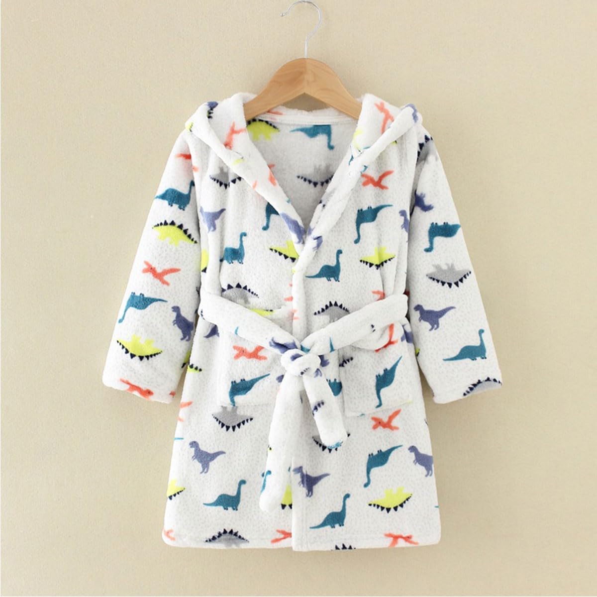 Unisex Baby Hooded Bathrobe Kids Flannel Pajamas Dressing Gown for Boys Girls