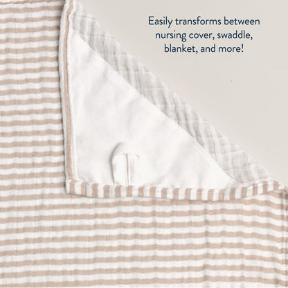 Itzy Ritzy Breastfeeding Boss Multi-Use Cover – A Nursing Cover, Swaddle, Car Seat Cover, Tummy Time Mat & Burp Cloth All in One – Made of Soft Muslin Fabric & Measures 47” x 47” (Taupe Stripe)