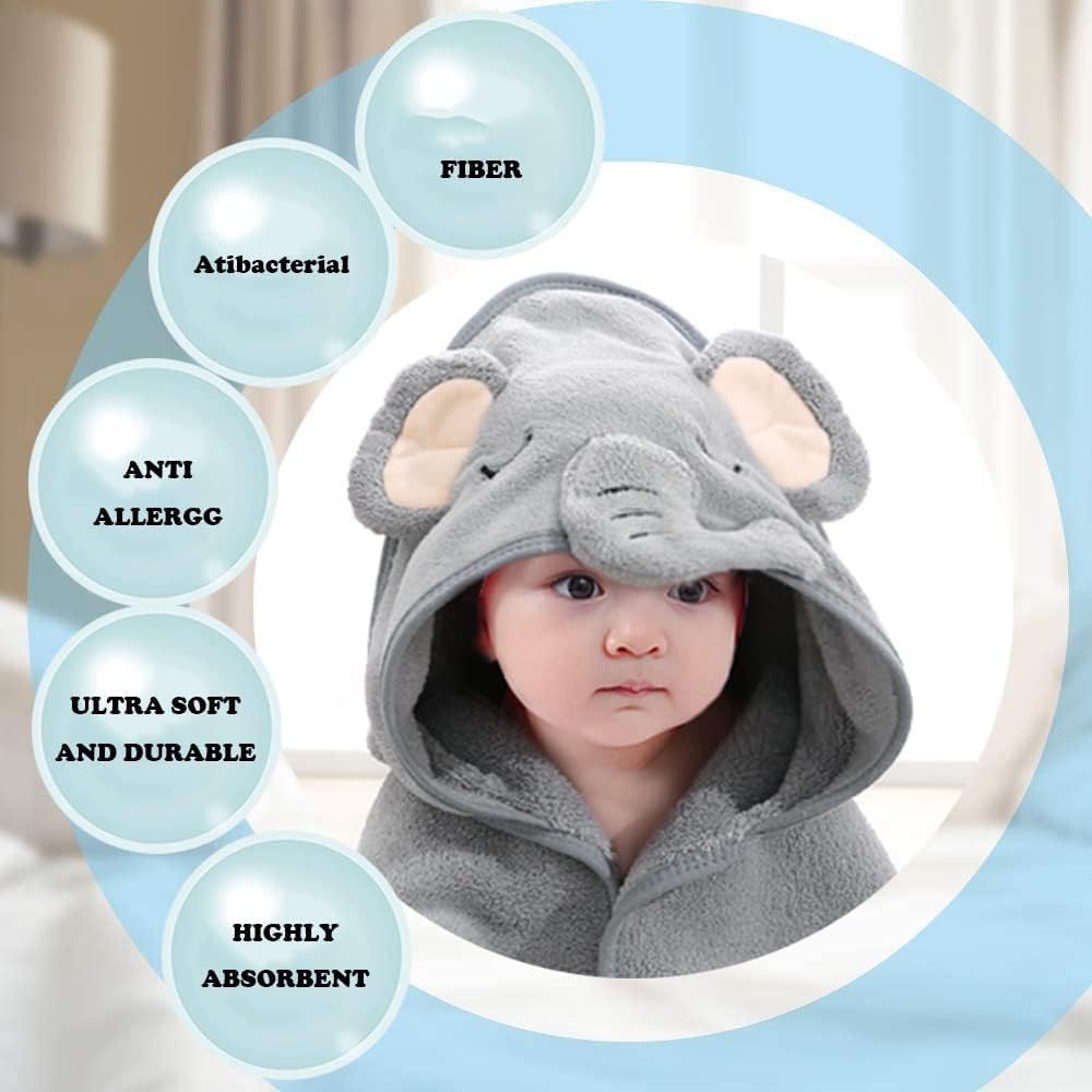 URSEORY 2 Pack Hooded Baby Towels, Premium Soft Bath Towel for Babies, Newborn, Infant and Toddler, Ultra Absorbent, Natural Baby Stuff Towel with Hood for Boy and Girl (Elephant, Bird)