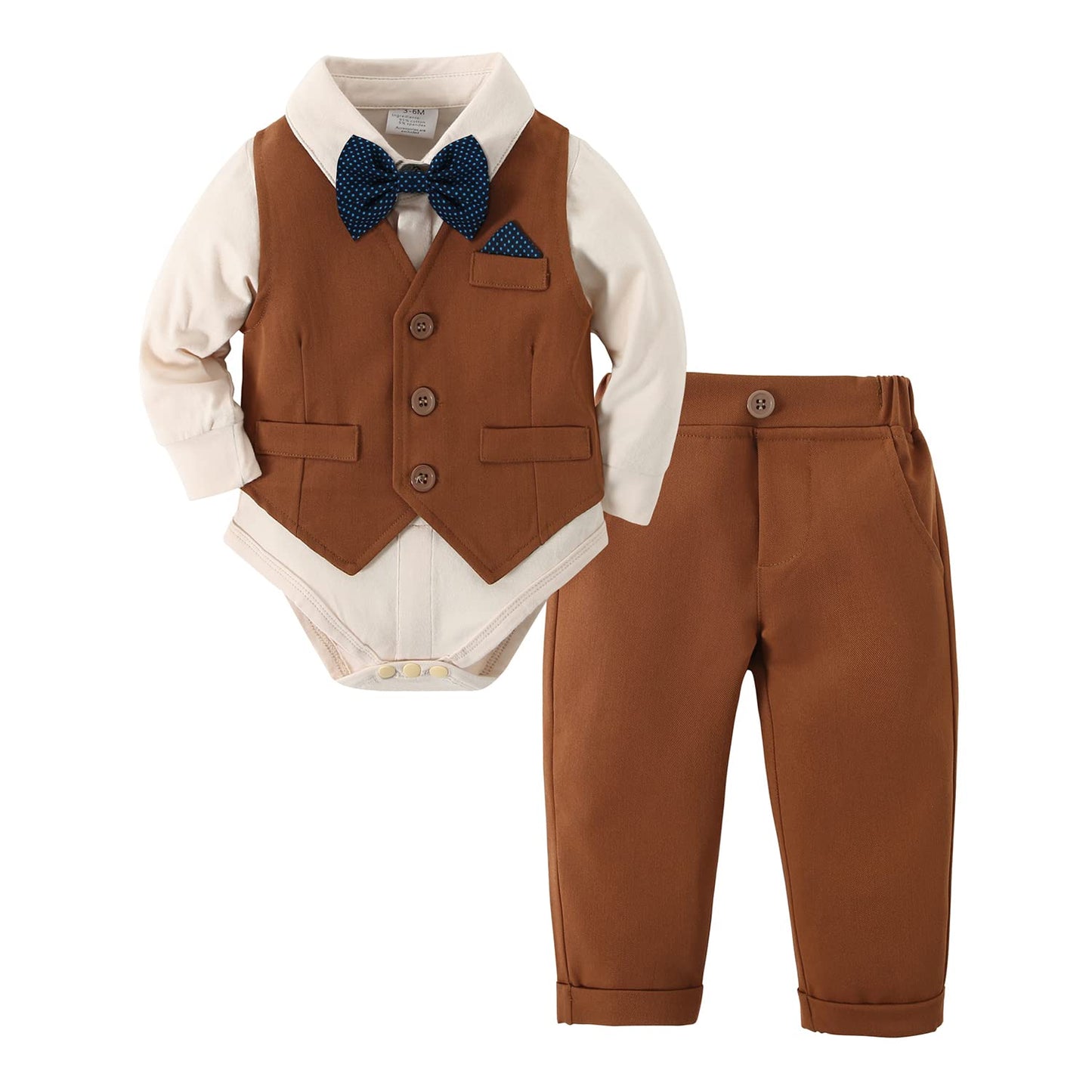 DISAUR Baby Boy Clothes Toddler Boy Outfits 4PCS Gentleman Dress Romper/Vest/Pants/Bow Tie Cotton Suit Sets